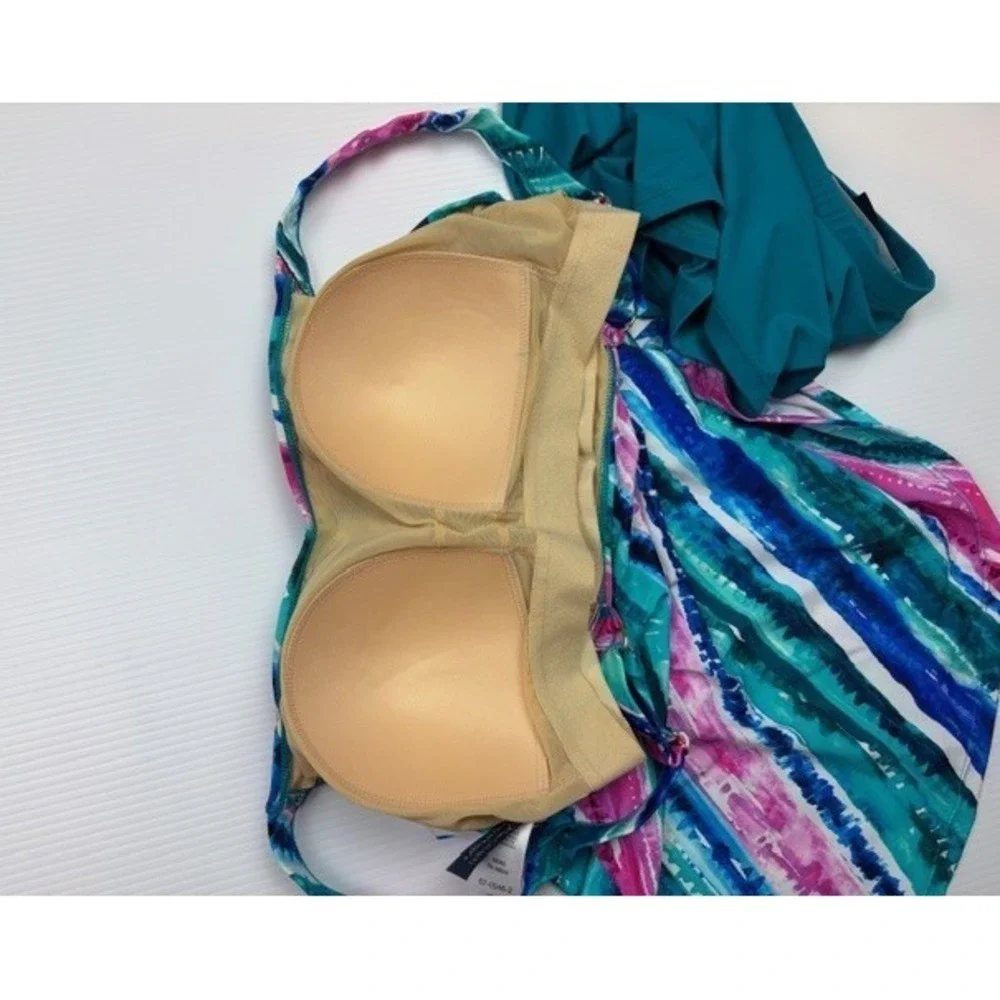 Kim Gravel x Swimsuits For All 2PC Tankini 12 Abstract Stripe‎ Swim Shorts Retro